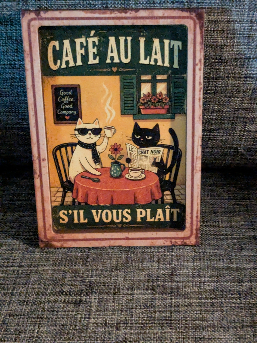 Café Au Lait Cat Art Magnet Vintage Style Home Decor
